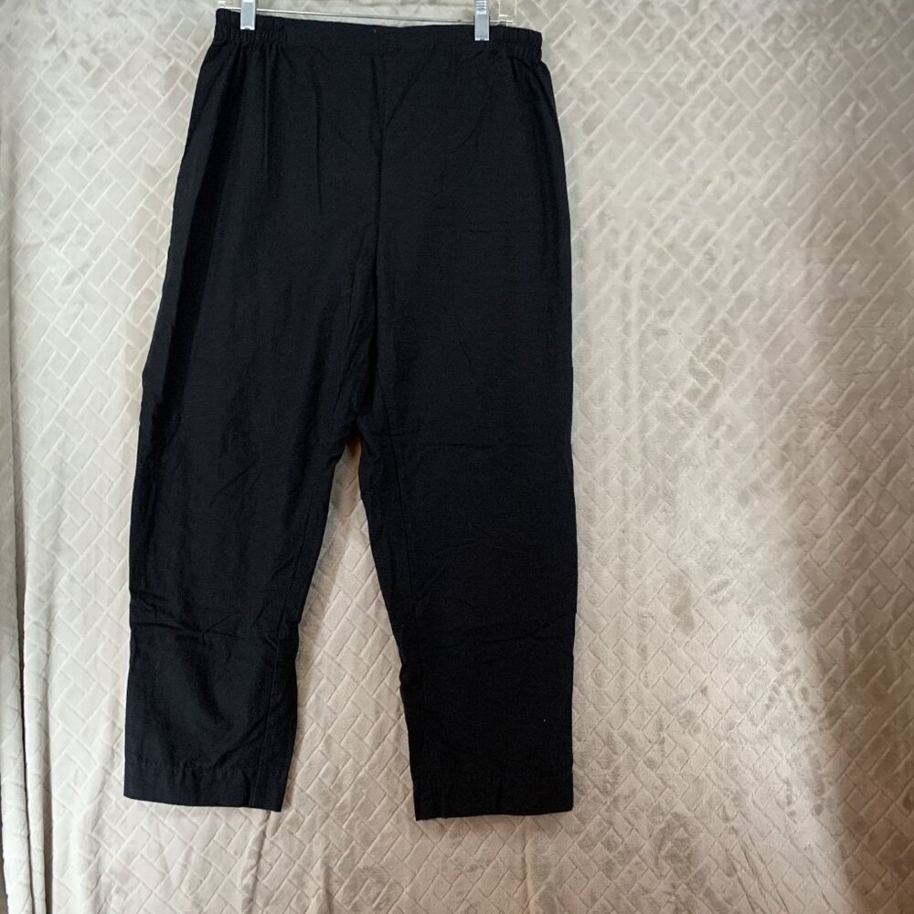 Womens Pants Size Medium Black Linen Blend Tapered Leg Relaxed High Rise Pull On